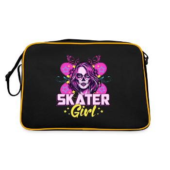 Skater Girl Longboard Skateboard Geschenkidee - Retro Tasche - Schwarz/Gold - Hinten