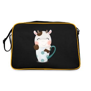 Cute cow looks out of a mug with stars - Retro Bag - black/gold - Back