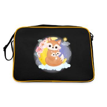 Nette Fuchs Familie auf einer Wolke mit Mond - Retro Tasche - Schwarz/Gold - Hinten