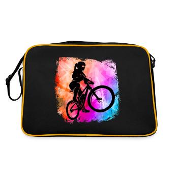 Mountainbikerin Mädchen coole Farben MTB Fahrrad - Retro Tasche - Schwarz/Gold - Hinten