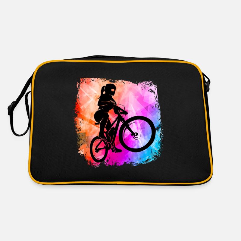 Mountainbikerin Mädchen coole Farben MTB Fahrrad Retro Tasche
