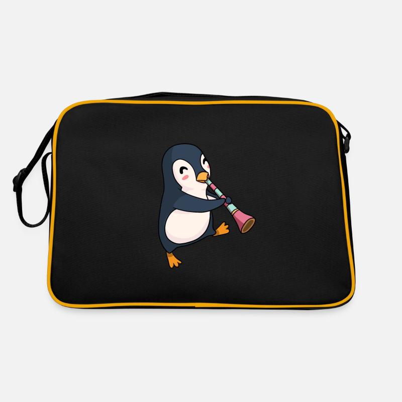Pinguin Klarinette Geschenk - Retro Tasche - Schwarz/Gold