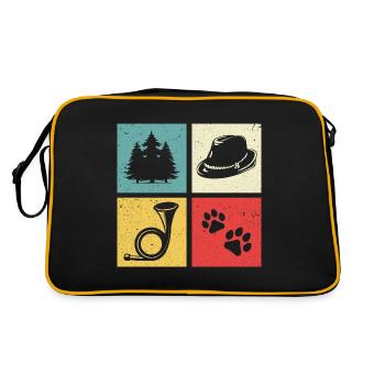 Conception de cor de chasse avec chapeau de feutre de patte de chien de forêt - Sac Retro - noir/or - Dos