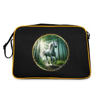 Pferde reiten im Wald Pferdeliebe Pferd Mädchen - Retro Tasche - Schwarz/Gold - Hinten