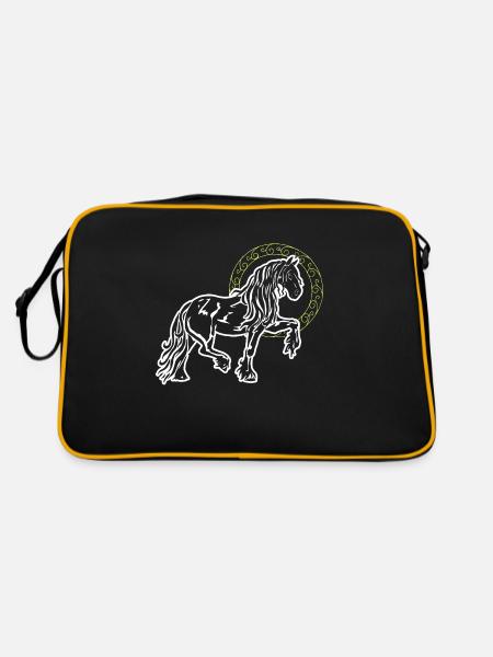 Friese Pferd Stolz Lustig Kreis Goldring Geschenk - Retro Tasche - Schwarz/Gold - Hinten