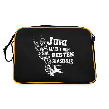 Juri macht den besten Schaschlik Grill Geschenk - Retro Tasche - Schwarz/Gold - Hinten
