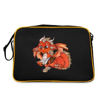 Niedlicher Lesender Drache Fantasy Geschenkidee - Retro Tasche - Schwarz/Gold - Hinten