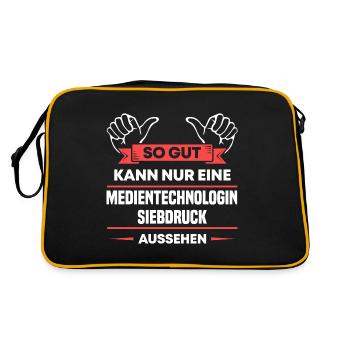 Medientechnologin Siebdruck Design für Profis - Retro Tasche - Schwarz/Gold - Hinten