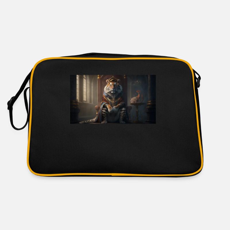 Tiger sitzt auf einem Thron, generative KI Retro Tasche