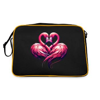 Flamingo, these two flamingos form a heart - Retro Bag - black/gold - Back