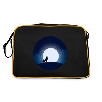 Moon Wolf Night Sky Mountain Howls Full Moon - Retro Bag - black/gold - Back