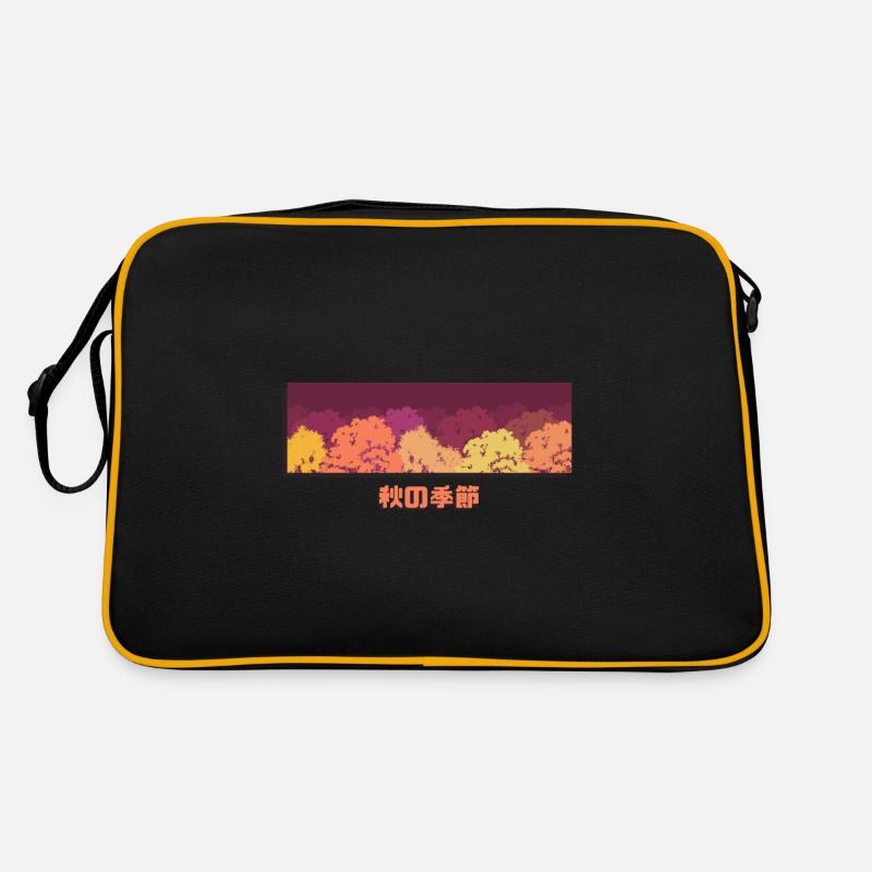 Bunte Herbstbäume in Japan - Retro Tasche - Schwarz/Gold