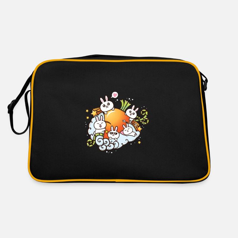 Lapins et carottes de dessin animé mignon - Sac Retro - noir/or