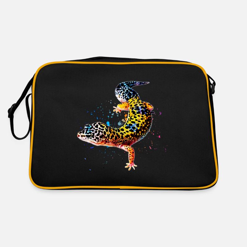 Leopard Gecko Reptilienhalter Eidechse Aquarell - Retro Tasche - Schwarz/Gold