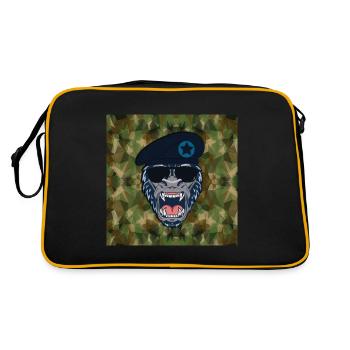 Lustiger Affe als Offizier im Militär Bundeswehr - Retro Tasche - Schwarz/Gold - Hinten