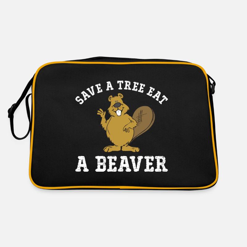 Save a Tree Eat a Beaver - Retro Bag - black/gold