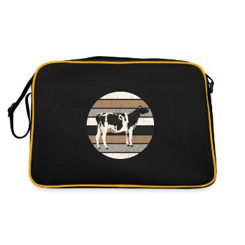Kuh Kühe Landwirtschaft Bauernhof - Retro Tasche - Schwarz/Gold - Hinten