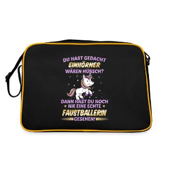 Faustball Fistball Sport Faustballer Spruch - Retro Tasche - Schwarz/Gold - Hinten
