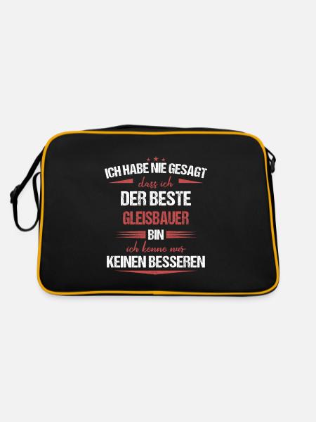 Gleisbauer Gleisbau Eisenbahn Gleise Beruf Spruch - Retro Tasche - Schwarz/Gold - Hinten