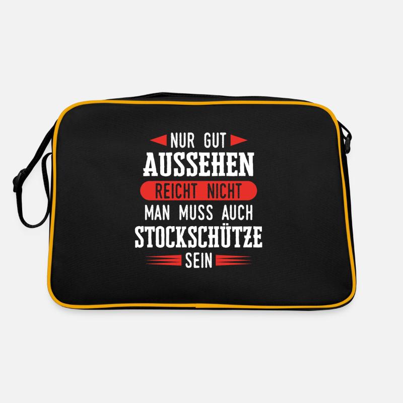 Stockschießen Eisstockschießen Eisstock Spruch - Retro Tasche - Schwarz/Gold