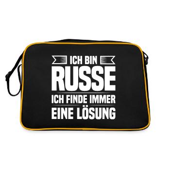 Ich bin Russe ich finde immer eine Lösung - Retro Tasche - Schwarz/Gold - Hinten