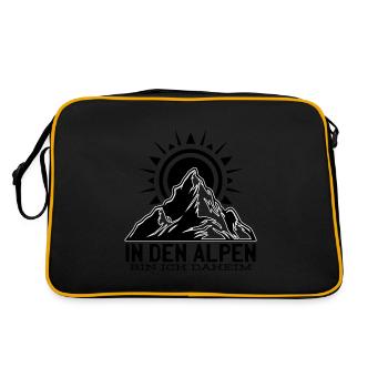 In den Alpen bin ich daheim Berge Wanderer Wandern - Retro Tasche - Schwarz/Gold - Hinten