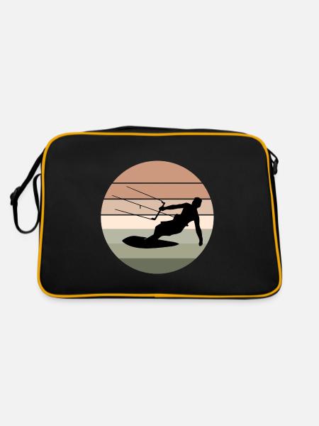 Kiteboarding Kiteboarder Kitesurfen Kitesurfen - Retro Tasche - Schwarz/Gold - Hinten