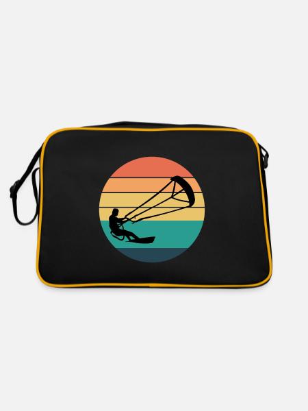 Kiteboarding Kiteboarder Kitesurfen Kitesurfen - Retro Tasche - Schwarz/Gold - Hinten