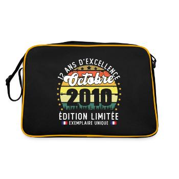 12 Ans Anniversaire Vintage Né en Septembre 2010 - Sac Retro - noir/or - Dos