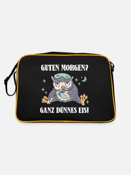Guten Morgen Ganz dünnes Eis Nachteule - Retro Tasche - Schwarz/Gold - Hinten