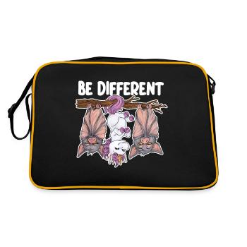 Be Different - Lustiges Einhorn mit Fledermäusen - Retro Tasche - Schwarz/Gold - Hinten
