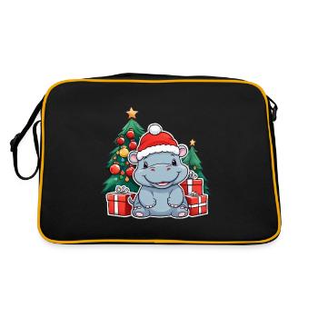 Mignon bébé hippopotame avec chapeau de père Noël - Sac Retro - noir/or - Dos