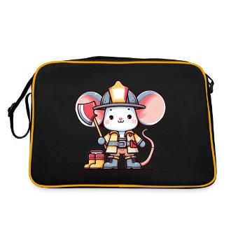 Cute Mouse Firefighter - Retro Bag - black/gold - Back