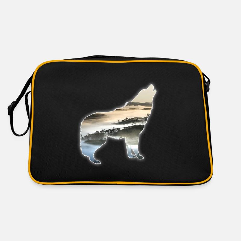 Wolf Landschaft Berge Nebel Geschenk Retro Tasche