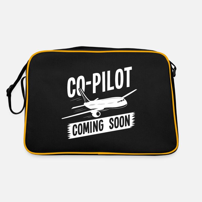 Co-Pilot Coming Soon, Eltern Mama Papa Berufspilot - Retro Tasche - Schwarz/Gold