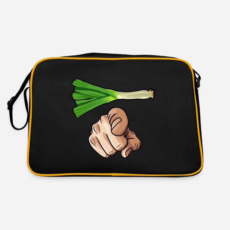 Leek with comic hand pointing forward pointing finger Retro Bag