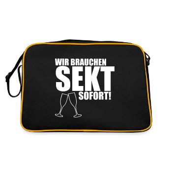 Sekt Cooler Spruch Geschenk - Wir brauchen Sekt! - Retro Tasche - Schwarz/Gold - Hinten