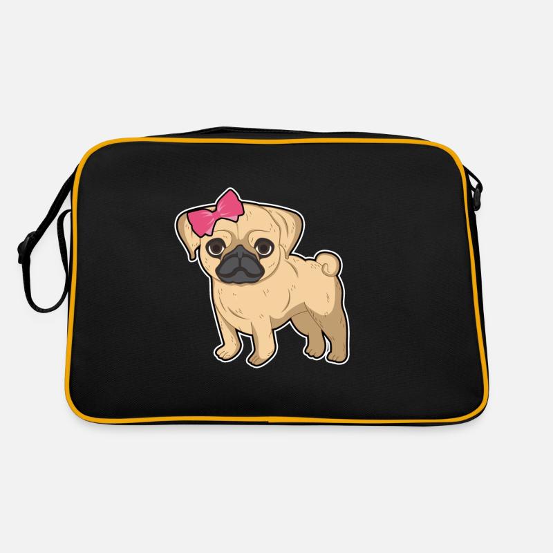 Mops Mädchen Schleife Haustier Hund süß Geschenk - Retro Tasche - Schwarz/Gold