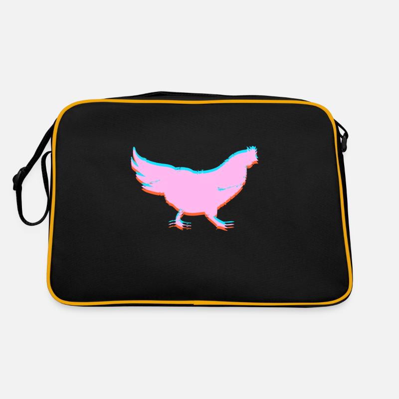 Huhn Hühnchen 3D Effekt - Retro Tasche - Schwarz/Gold