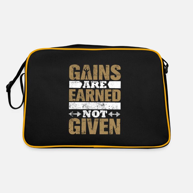 Gym Spruch Gain - Retro Tasche - Schwarz/Gold