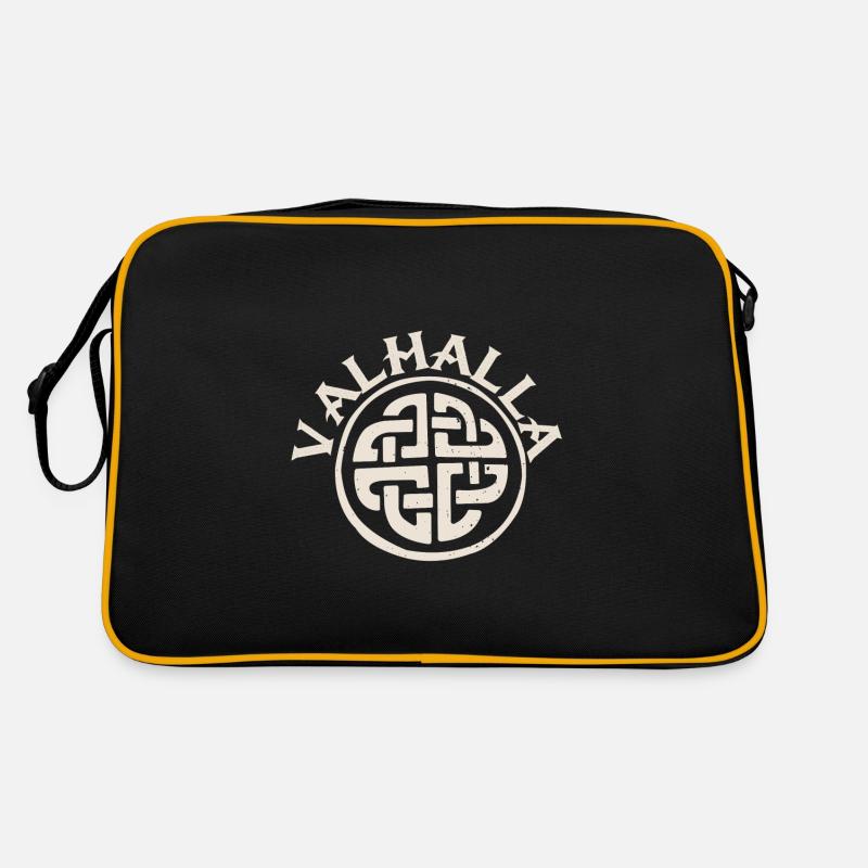 Valhalla Viking Knots Wikinger Knoten Symbol - Retro Tasche - Schwarz/Gold