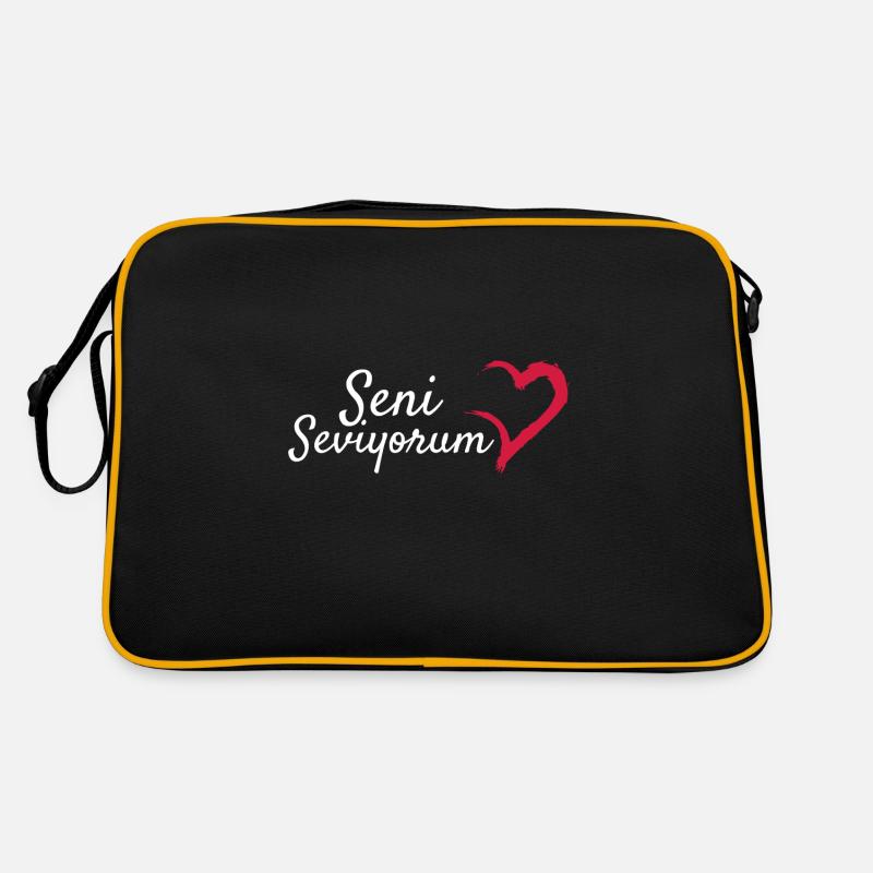 Seni Seviyorum Türkisch Geschenkidee - Retro Tasche - Schwarz/Gold