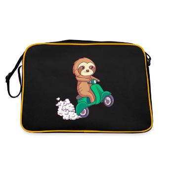 faultier motorrad ride comic lustig - Retro Tasche - Schwarz/Gold - Hinten