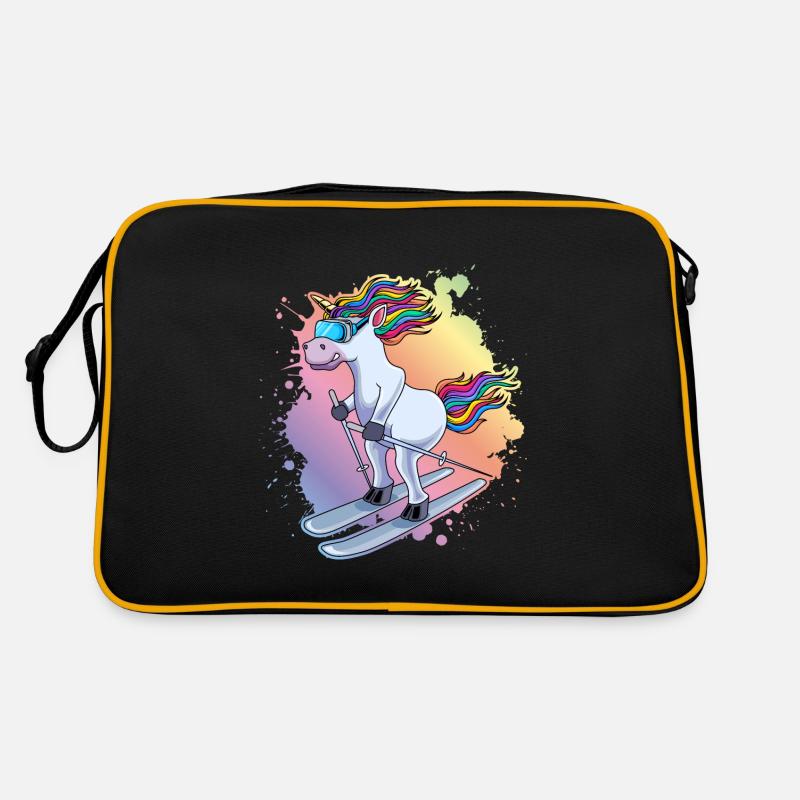 Einhorn Ski Piste Bunt Klecks Retro Tasche