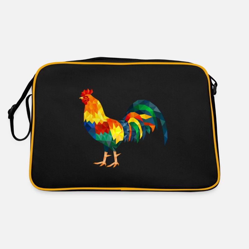 hahn polygon bunt huhn gockel - Retro Tasche - Schwarz/Gold