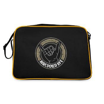 Luftgekühlte Vdub Gruß / Shaka Welle - Aircooled - Retro Tasche - Schwarz/Gold - Hinten