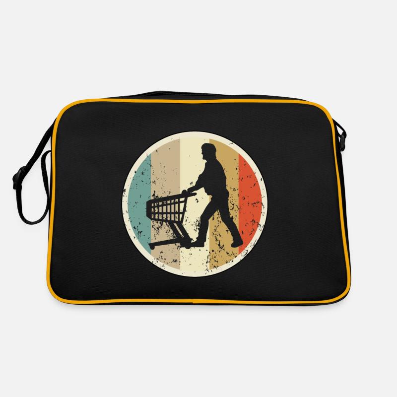 Mann mit Einkaufswagen Supermarkt - Retro Tasche - Schwarz/Gold