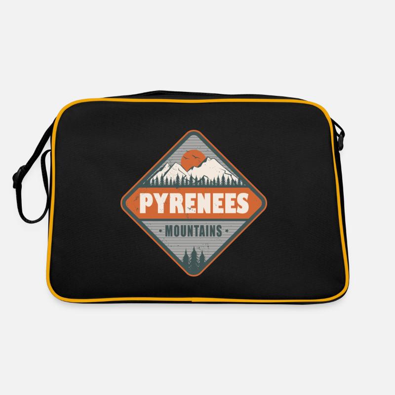 PyrenäenGebirge Vintage Wanderdesign - Retro Tasche - Schwarz/Gold