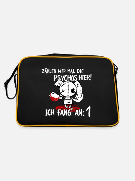 Zählen wir mal die Psychos hier - Retro Tasche - Schwarz/Gold - Hinten
