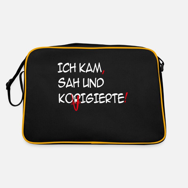 Ich kam, sah und korrigierte - Retro Tasche - Schwarz/Gold